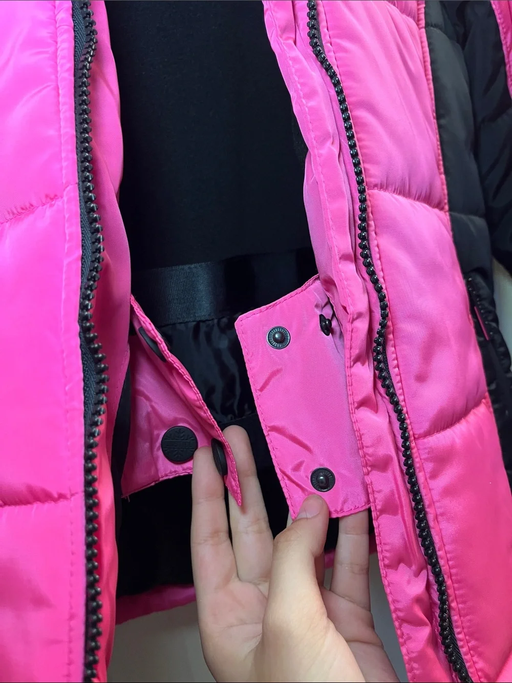 Justice Hot Pink and Black Girls' Puffer Jacket with Removable Faux Fur Trim